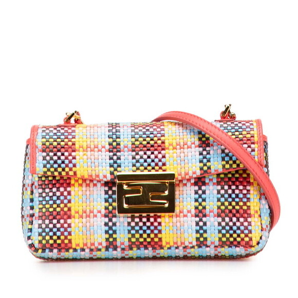 Fendi Handbags - Fendi Mamma Bucket Shoulder Bag Pink Multicolored Raffia Leather